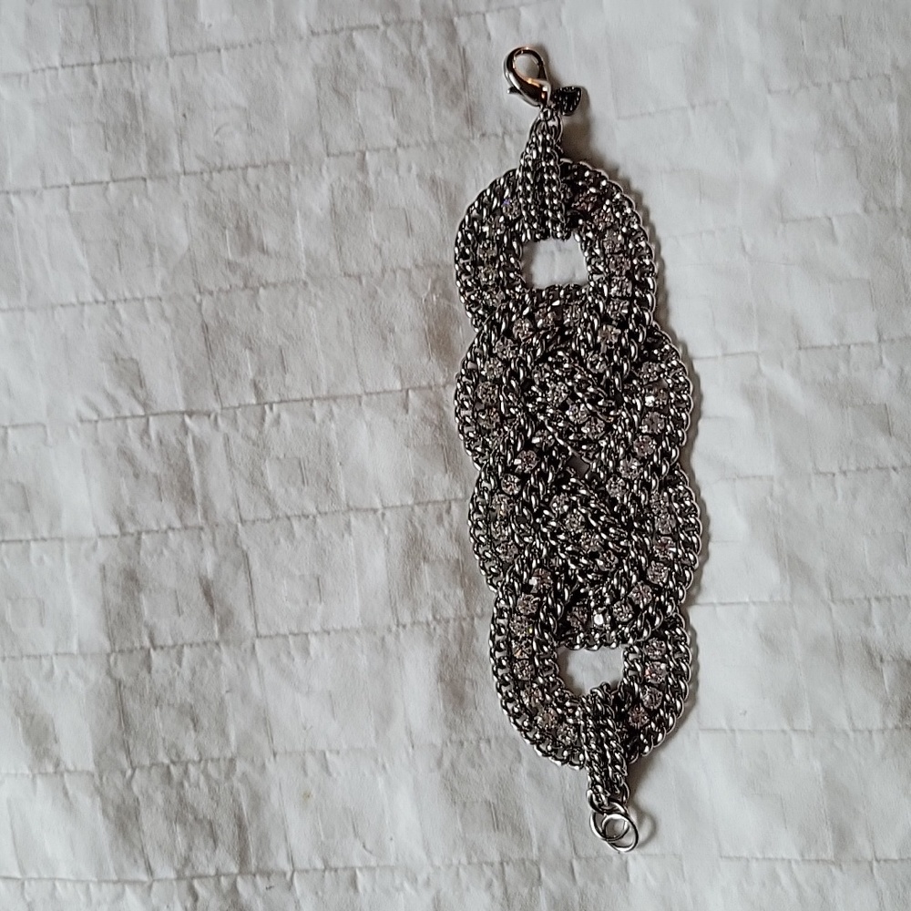Chain link rhinstone silver bracelet